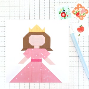 Princess Quilt Block PDF pattern - Includes instructions for 6 inch and 12 inch Finished Blocks