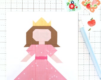 Princess Quilt Block PDF pattern - Includes instructions for 6 inch and 12 inch Finished Blocks