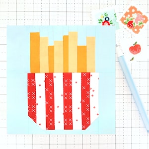 French Fries Fun Fast Food Quilt Block Pattern PDF - Includes instructions for 6 inch, 12 inch, 18 inch and 24 inch Finished Blocks