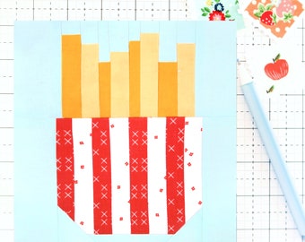 French Fries Fun Fast Food Quilt Block Pattern PDF - Includes instructions for 6 inch, 12 inch, 18 inch and 24 inch Finished Blocks