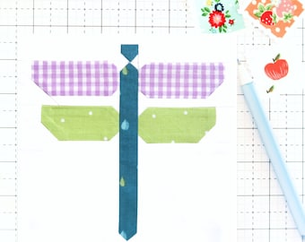 Dragonfly Spring Summer Pond Quilt Block PDF pattern - Includes instructions for 6 inch, 12 inch, 18 inch and 24 inch Finished Blocks