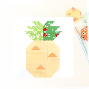 Pineapple Tropical Summer Fruit Food Quilt Block PDF pattern - Includes instructions for 6 inch and 12 inch Finished Blocks