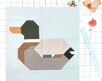 Mallard Duck Animal Camping Hunting Quilt Block PDF pattern-Instructions for 6 inch, 12 inch, 18 inch and 24 inch Finished Blocks