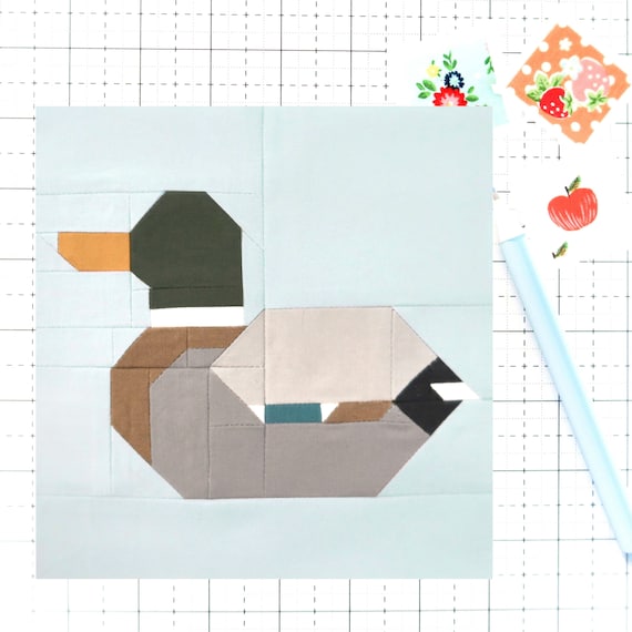 Mallard Duck Animal Camping Hunting Quilt Block PDF pattern-Instructions for 6 inch, 9 inch, 12 inch, 18 inch and 24 inch Finished Blocks