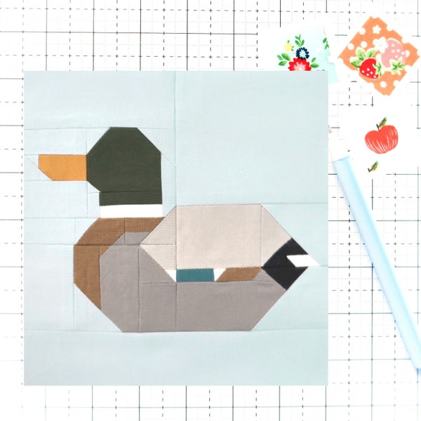 Mallard Duck Animal Camping Hunting Quilt Block PDF pattern-Instructions for 6 inch, 12 inch, 18 inch and 24 inch Finished Blocks