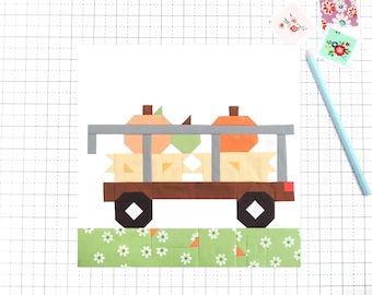 Hay Ride Quilt Block Pattern Fall Autumn PDF for quilting and sewing - Makes 6 inch, 9 inch, 12 inch, 18 inch, and 24 inch Blocks