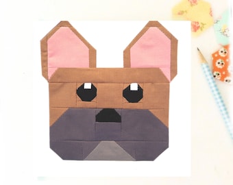 French Bulldog Dog Puppy Frenchie Animal Quilt Block PDF pattern - Includes instructions for 6 inch and 12 inch Finished Blocks