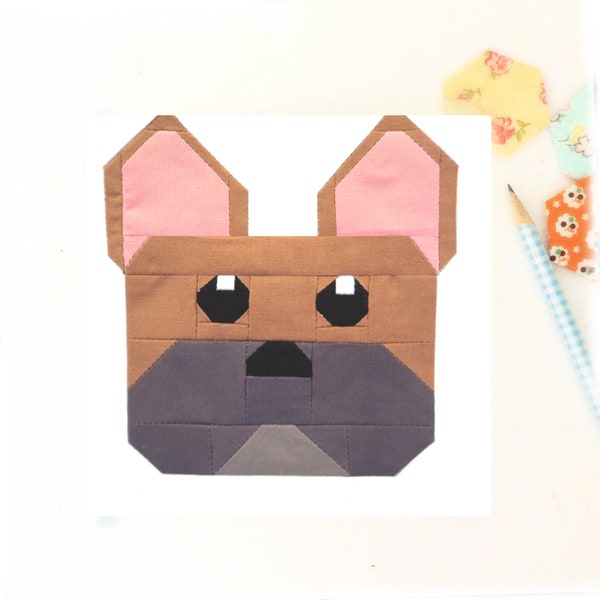 Französische Bulldogge Hund Welpe Frenchie Animal Quilt Block PDF Muster - Enthält Anweisungen für 15 cm und 30 cm Fertige Blöcke