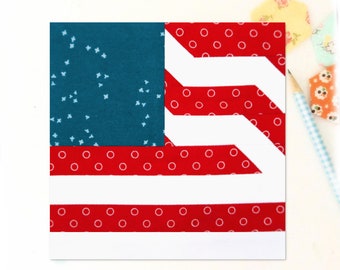 Winken amerikanische Flagge Patriotic 4th of Juli PDF Quilt Block Muster - Enthält Anweisungen für 6 Zoll und 12 Zoll Fertige Blöcke