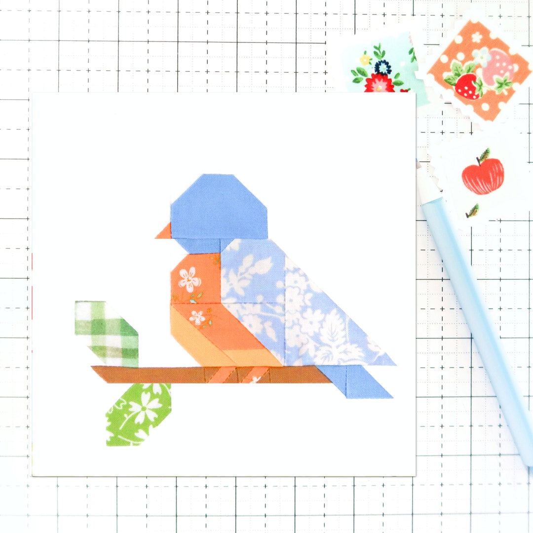 Spring Blue Bird Quilt Block Pattern PDF Instructions for 6 Inch, 9