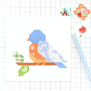 Frühlings-Blau-Vogel-Quiltblock-Muster-PDF - Anleitungen für 6-Zoll-, 9-Zoll-, 12-Zoll-, 18-Zoll-, 24-Zoll-Blöcke Traditionelles Zusammenfügen