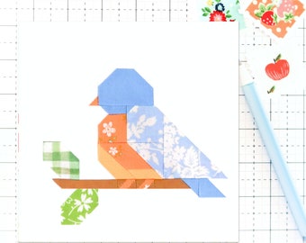Spring Blue Bird Quilt Block Pattern PDF - Instructions for 6 inch, 9 inch, 12 inch, 18 inch, 24 inch Blocks Traditional Piecing