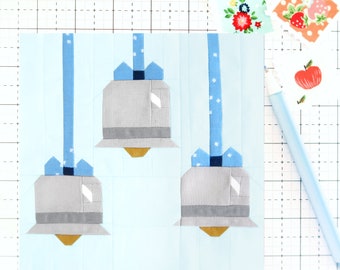 Silver Bells Christmas Quilt Block PDF pattern - Includes instructions for 6 inch, 12 inch, 18 inch and 24 inch Finished Blocks
