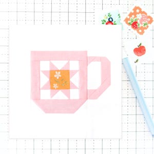 Ladda ner PDF-mönster för Quilter's Mug Quilt Block – Instruktioner för traditionell lapptäckning i block på 15 cm, 23 cm, 30 cm, 40 cm och 60 cm