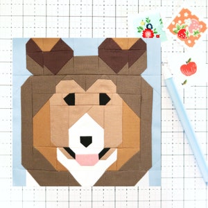 Collie Quilt Block Pattern Sheltie Dog Puppy PDF - Includes instructions for 6 inch, 12 inch, 18 inch and 24 inch Finished Blocks