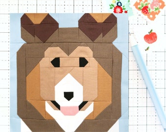 Collie Quilt Block Pattern Sheltie Dog Puppy PDF - Includes instructions for 6 inch, 12 inch, 18 inch and 24 inch Finished Blocks