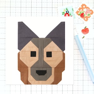 German Shepherd Dog Quilt Block Pattern Puppy PDF -Includes instructions for 6 inch, 12 inch, 18 inch and 24 inch Finished Blocks