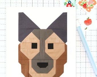 German Shepherd Dog Quilt Block Pattern Puppy PDF -Includes instructions for 6 inch, 12 inch, 18 inch and 24 inch Finished Blocks