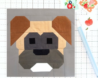 Boxer Dog Puppy Quilt Block PDF pattern - Includes instructions for 6 inch and 12 inch Finished Blocks