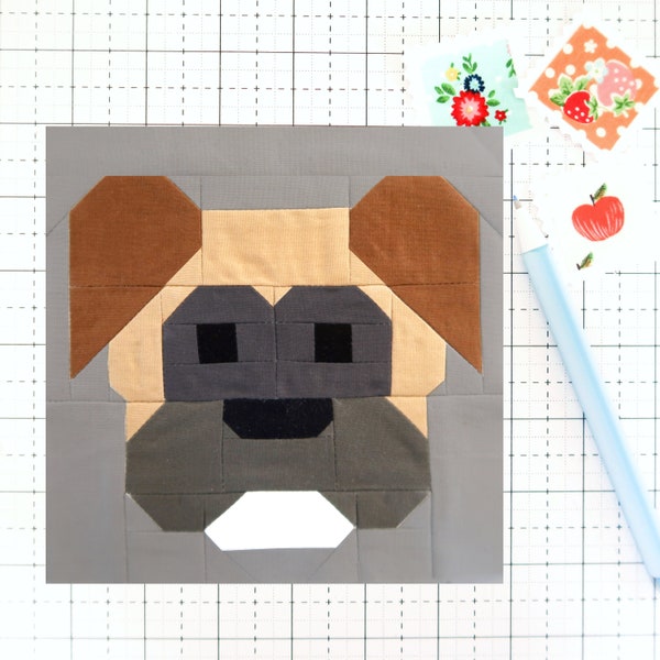 Boxer Dog Puppy Quilt Block PDF pattern -Includes instructions for 6 inch, 12 inch, 18 inch and 24 inch Finished Blocks