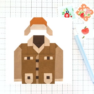 May include: A brown felt jacket with a brown felt hat. The jacket has a brown felt collar, two pockets, and a button closure. The hat has a brown felt brim and a brown felt top.