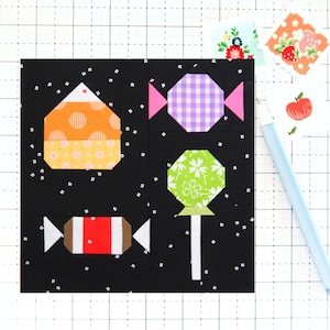 Fall Candy Treats Quilt Block PDF Pattern - Includes instructions for Multiple Sizes - 6&quot;, 12&quot; 18&quot;, and 24&quot; inch Finished Blocks