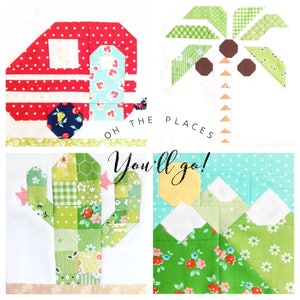 Set of 4 Quilt Block Patterns: Camper, Cactus, Palm Tree and Mountains Instructions for 6 inch and 12 inch blocks 15% Savings