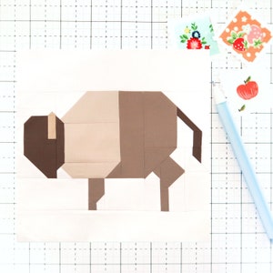American Bison Quilt Block Pattern Yellowstone National Park Animal PDF -Instructions for 6 inch, 12 inch, 18 inch, 24 inch Finished Blocks