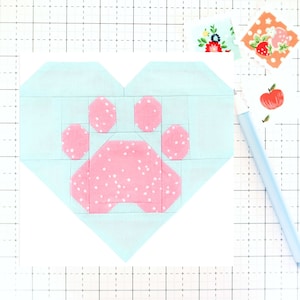 Amour et empreintes de pattes II - Patron PDF de blocs de courtepointe chien/chat - Comprend des instructions pour les blocs finis de 6 pouces, 12 pouces, 18 pouces et 24 pouces