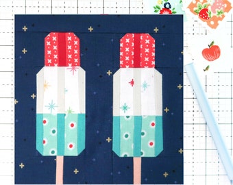 Popsicles 4th of July Patriotic Quilt Block PDF pattern-Includes instructions for 6 inch, 12 inch, 18 inch, 24 inch Finished Blocks