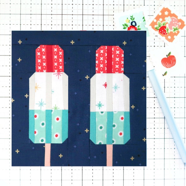 Popsicles 4th of July Patriotic Quilt Block PDF pattern-Includes instructions for 6 inch, 12 inch, 18 inch, 24 inch Finished Blocks