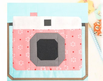 Vintage Retro Camera Photography PDF Quilt Block Pattern - Includes instructions for 6 inch and 12 inch Finished Blocks
