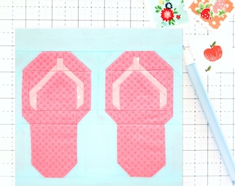 Flip Flops Summer Beach Pool Quilt Block PDF pattern - Includes instructions for 6 inch and 12 inch Finished Blocks