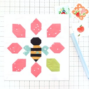 Set of 3 Bee Summer Spring Quilt Block Patterns: Honeybee, Local Honey, Queen Bee Instructions for 6, 12, 18 and 24 blocks 15% Savings image 3