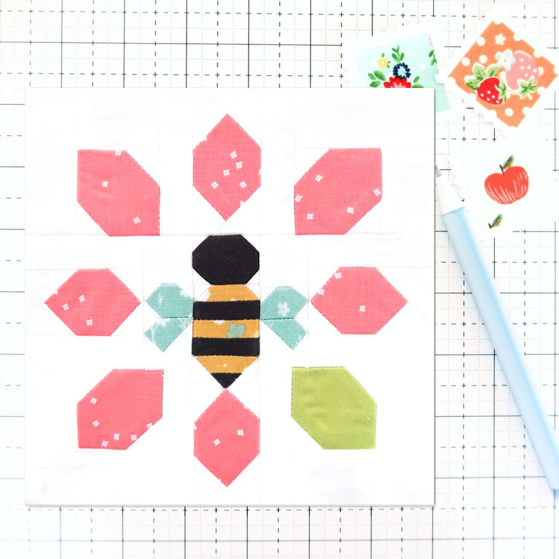 Set of 3 Bee Summer Spring Quilt Block Patterns: Honeybee, Local Honey, Queen Bee Instructions for 6, 12, 18 and 24 blocks 15% Savings image 3