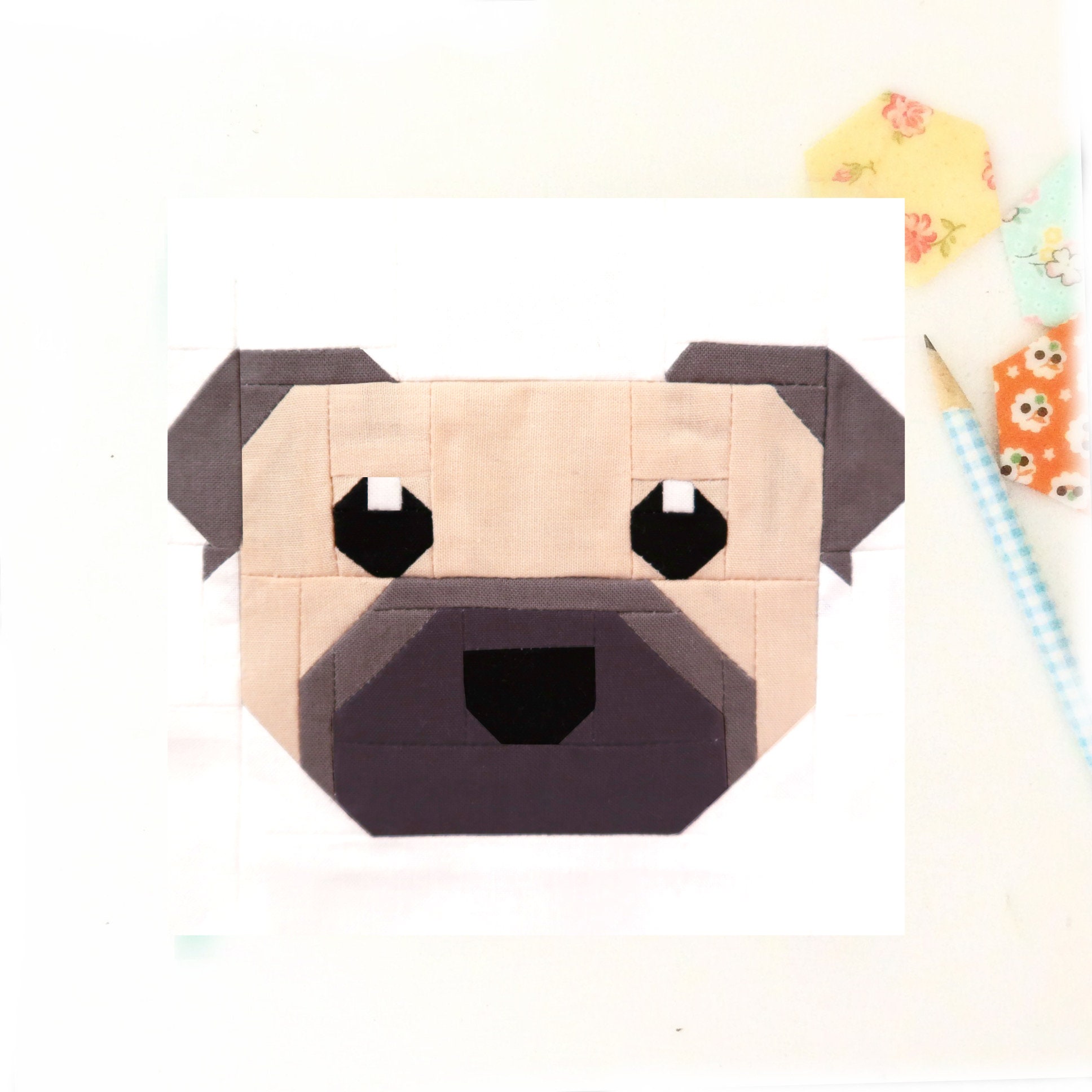 Pug Dog Puppy Quilt Block PDF pattern Includes instructions | Etsy