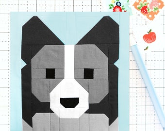 Border Collie Hund Welpe Quilt Block PDF Muster - Anleitungen für 6 Zoll, 12 Zoll, 18 Zoll und 24 Zoll fertige Blöcke