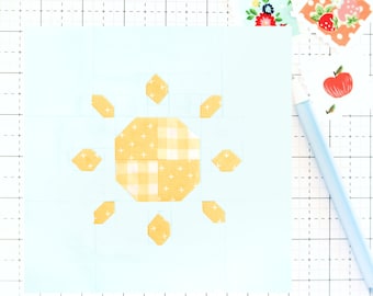 You Are My Sunshine Sun Quilt Block PDF pattern - Includes instructions for 6 inch, 12 inch, 18 inch and 24 inch Finished Blocks