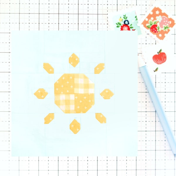 You Are My Sunshine Sun Quilt Block PDF pattern - Includes instructions for 6 inch, 12 inch, 18 inch and 24 inch Finished Blocks