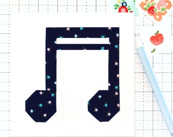 Music Note Musician Band Quilt Block PDF pattern - Includes instructions for 6 inch and 12 inch Finished Blocks