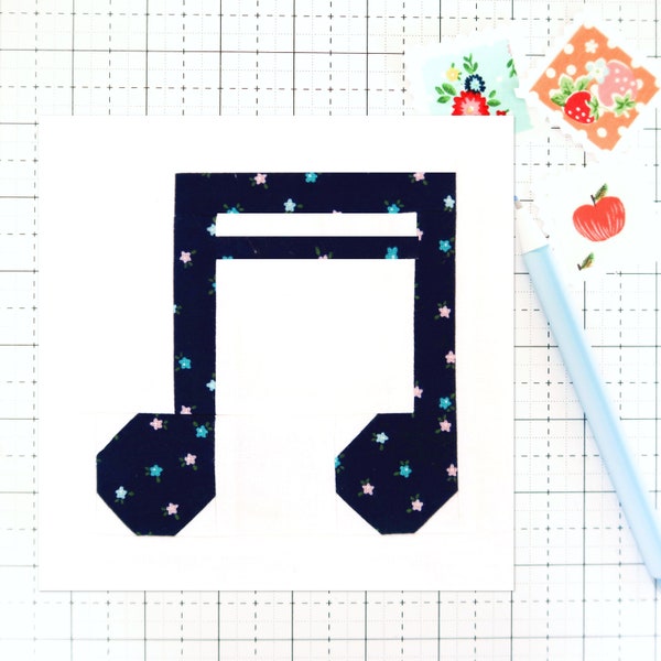 Music Note Musician Band Quilt Block PDF pattern - Includes instructions for 6 inch and 12 inch Finished Blocks