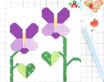 Wild Violets Quilt Block Pattern PDF Spring Flower Garden - Instructions for 6 inch, 9 inch, 12 inch, 18 inch, 24 inch Finished Blocks