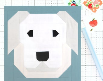 Great Pyrenees Dog Puppy Quilt Block PDF pattern - Includes instructions for 6 inch, 12 inch, 18 inch and 24 inch Finished Blocks