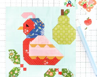 Partridge in a Pear Tree Christmas Quilt Block PDF Holiday pattern - Makes 6 inch, 9 inch, 12 inch, 18 inch, 24 inch Finished Blocks
