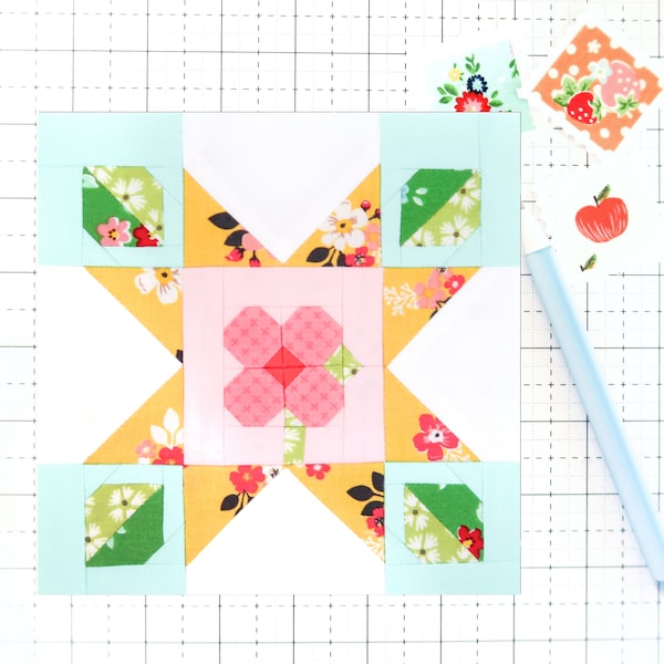 Summer Star Quilt Block Pattern Flower PDF - Instructions for 6 inch, 9 inch, 12 inch, 18 inch, 24 inch Blocks Traditional Piecing