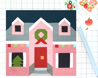 Home for Christmas House Quilt Block PDF pattern - Includes instructions for 6 inch, 12 inch, 18 inch and 24 inch Finished Blocks
