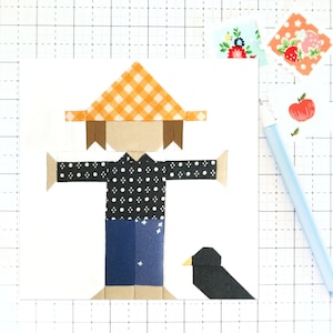 Scarecrow and Crow Fall Autumn Woodland Quilt Block PDF pattern-Includes instructions for 6 inch, 12 inch, 18 inch, 24 inch Finished Blocks
