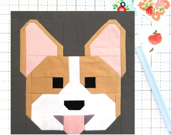 Corgi Quilt Block Pattern Dog Puppy PDF- Instructions for 6 inch, 12 inch, 18 inch, and 24 inch Finished Blocks Traditional Piecing