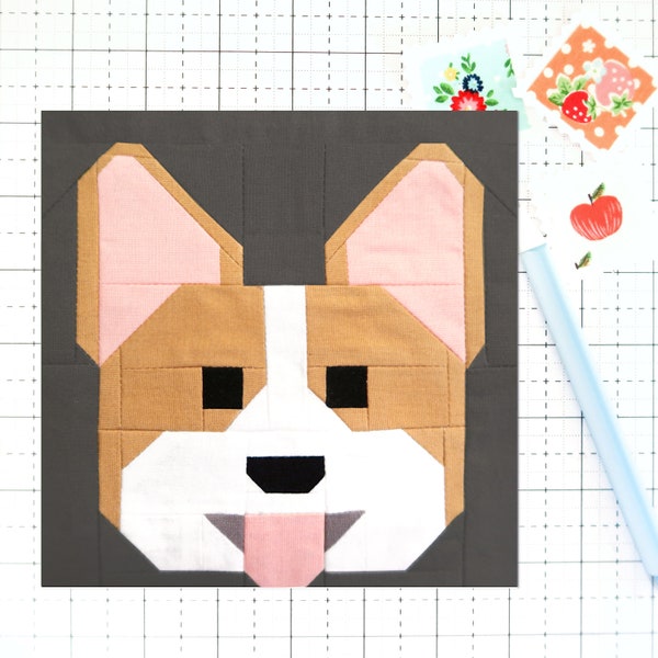 Corgi Quilt Block Pattern Dog Puppy PDF- Instructions for 6 inch, 12 inch, 18 inch, and 24 inch Finished Blocks Traditional Piecing