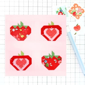 Sliced Strawberries Strawberry Fruit Quilt Block PDF pattern- Instructions for 6 inch, 9 inch, 12 inch, 18 inch, 24 inch Finished Blocks